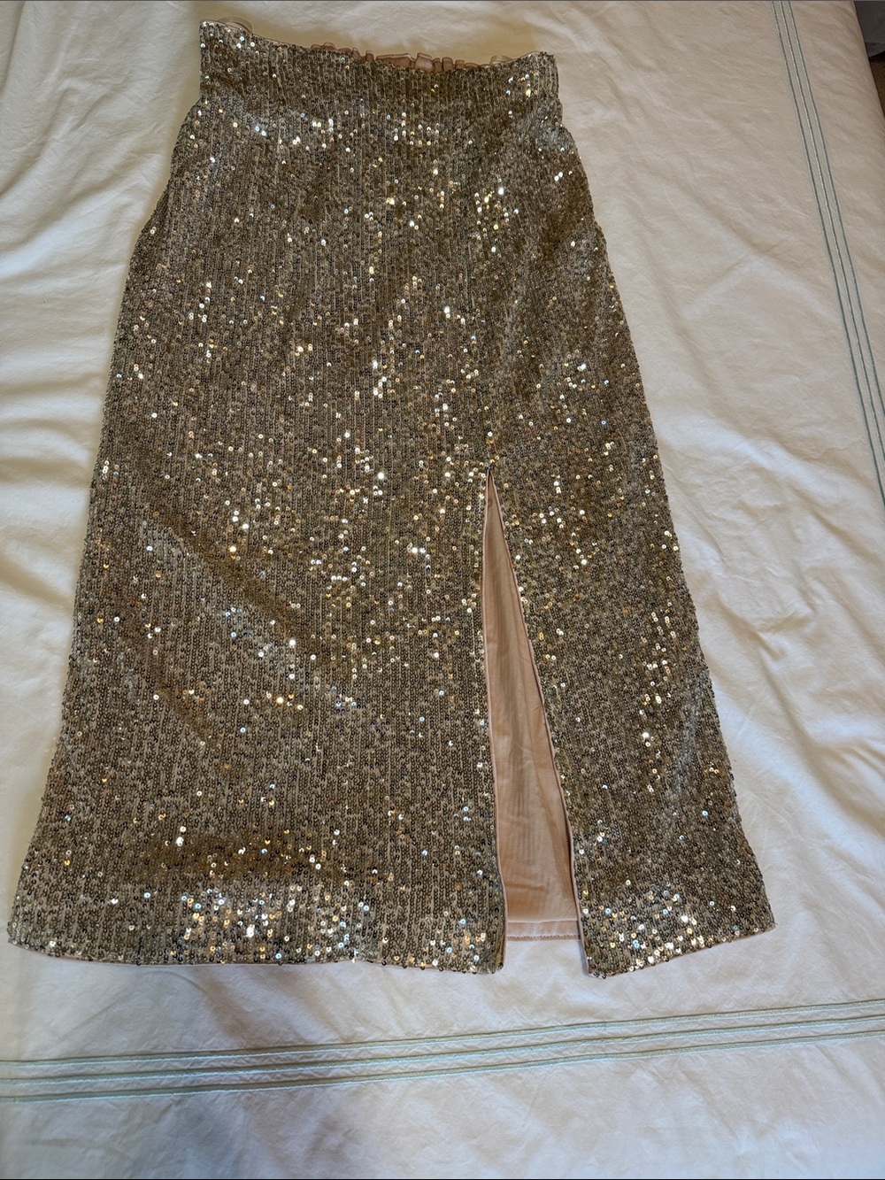 Sequin Pencil Skirt with Front Slit in silver medium